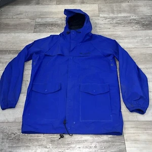 Vintage Columbia Mens Rain Jacket Blue Full Zip Long Sleeve Hooded Size M PVC - Picture 1 of 12