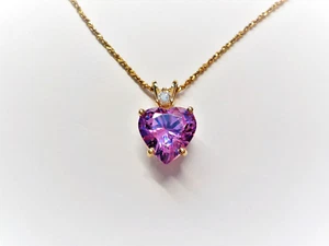 4cts. Brilliant Cut Hear Shape Purple Cubic Zirconia White Diamond 14k Yellow Go - Picture 1 of 10