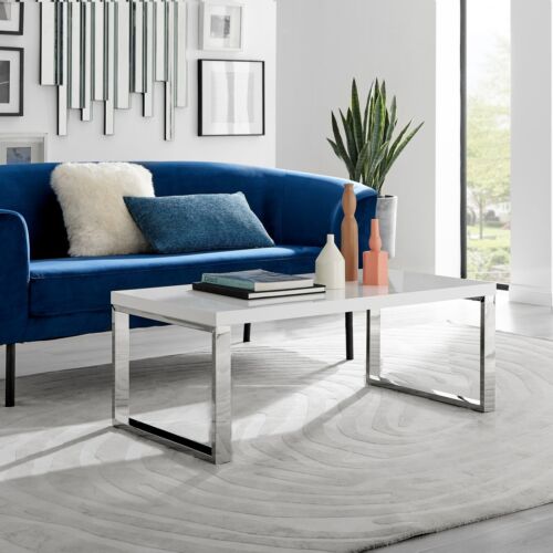 TUSCANY White High Gloss & Silver Chrome Rectangular Living Room Coffee Table