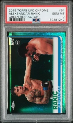 PSA 10 GM 2019 TOPPS UFC CHROME 64 ALEKSANDAR RAKIC GREEN REF. #'D 17/99 RC - Image 1 of 2