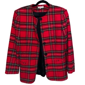 Talbots Blazer Womens Size 8 Jacket Wool Red Plaid USA Career Office Vintage - Picture 1 of 14