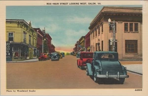 Main Street Salem Virginia autos Woodward Studio linen postcard F392 - Picture 1 of 2