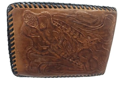 Billetera de cuero marrón oscuro hecha a mano de colección con cordones floral Western Cowboycore Foto 1 de 4