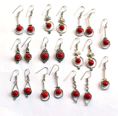 Red Onyx Gemstone Earring Lot Silver Plating & Brass Earring Bohemian Earring - Image 1 of 4