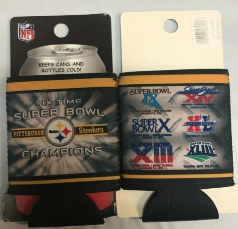Pittsburgh Steelers 6 Time Super Bowl Champs NFL Collapsible Can Cooler SET OF 2 Cover