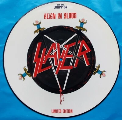 SLAYER REIGN IN BLOOD PICTURE DISC LTD ED UK REISSUE LONPP 34 A/B1 EX TESTED - Image 1 of 4