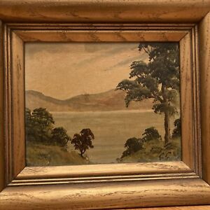 Edmund Froese Antique Oil Painting Of Hills And Lake