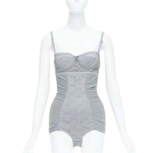 DOLCE GABBANA Vintage grey bow lace fitted boned bustier bodysuit top IT38 XS - Picture 1 of 9