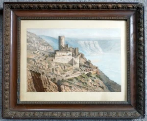 Antique Hand coloured etching of a romantic castle/fortress - Picture 1 of 9