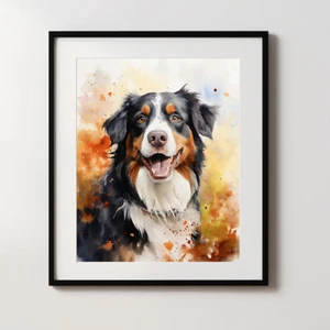 Bernese Mountain Dog in Autumn Print, Modern Dog Painting, Pet Portrait - Picture 1 of 9