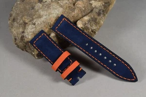 PULSERA RELOJ 22 20 18MM BOSQUE AZUL NARANJA PIEL NUBUK HECHA A MANO BANDA MA CORREA - Imagen 1 de 7