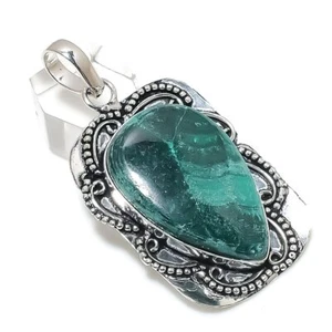 Natural Malachite Gemstone 925 Sterling Silver Jewelry Pendant 2.52" Gift h293 - Picture 1 of 7