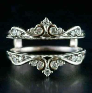 2CT Round Lab Created Diamond Wedding Guard Enhancers Ring 14K White Gold Plated - Picture 1 of 6