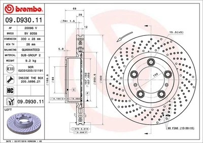 BREMBO 09.D930.11 Brake Disc for PORSCHE - Изображение 1 из 3