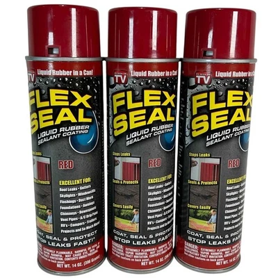 3 Flex Seal Red Liquid Rubber Sealant Coating Spray Cans FSREDR20 14 Oz Cans New - Image 1 of 4