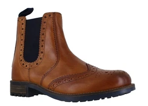 Catesby Mens Pull On Ankle Dealer Chelsea Brogue Wingtip Boots - Picture 1 of 3