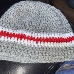 Ohio State Colors Toddler Child Beanie Sz 2-4 Yrs Hand Crochet Football Hat USA - Picture 1 of 1