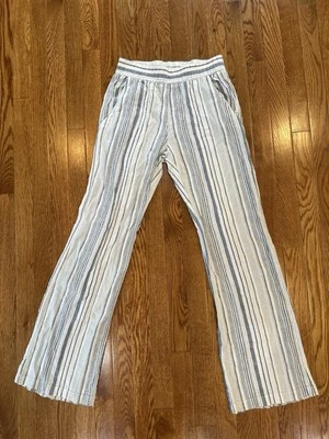 Drew Blue And White Striped Flare Leg Linen Blend Pants Women’s Size Small EUC  - Image 1 of 4