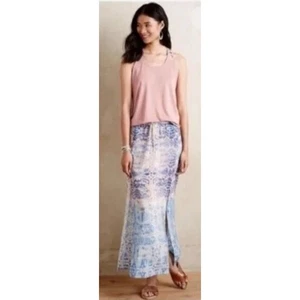 Anthropologie Maeve Waimea Fairy Maxi Skirt Double Slits 100% Silk Size Large - Picture 1 of 13