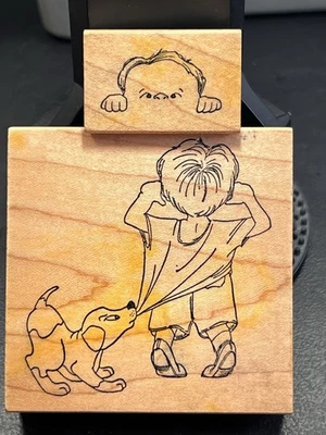 Art Impressions Front-N-Backs WILLIE Boy Dog Wood Mounted Rubber Stamp 2 Pc Set - Image 1 of 4