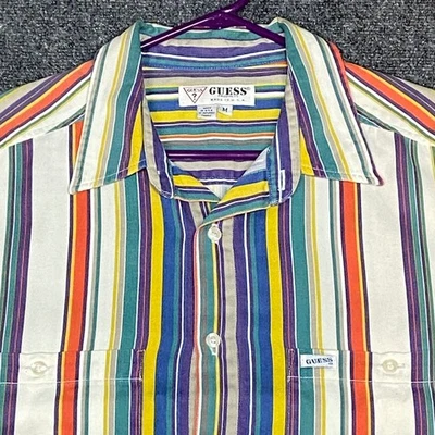 Guess USA VTG 90s Striped Short Sleeve Button Up Shirt Mens M Multicolor Cotton - Image 1 of 4