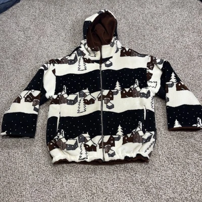 Chaqueta con Capucha Denali Reversible De Colección Cabañas/Árboles Marfil Marrón Negra Para Mujer Pequeña Foto 1 de 4