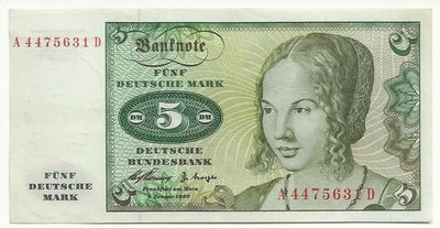 P18a 1960 Alemania Billete de 5 marcos AUNC Envío Combinado Lote Mundial Foto 1 de 2