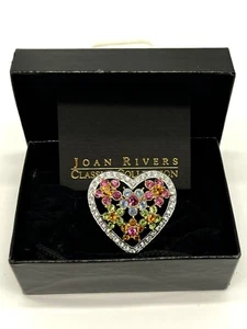 Joan Rivers Rhinestone Heart Brooch Multi-Color Flower Pin New in Box FREE Ship! - Picture 1 of 6