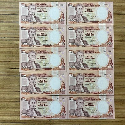 1989 Colombian 100 Pesos Oro  Lot of 10 Banknote Uncirculated - Image 1 of 3
