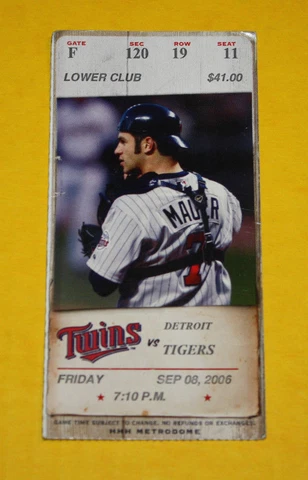 Minnesota Twins Ticket Stub | September 8 2006 | Pat Neshek Win Joe Mauer Hit Cover