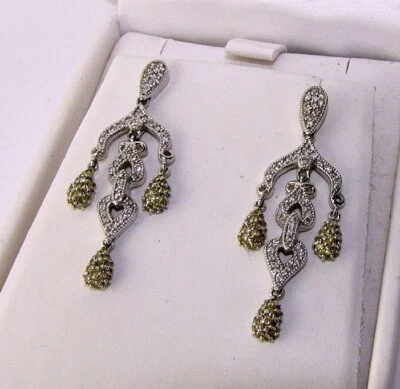 Серьги из белого золота 14 карат с бриллиантами желтые и прозрачные подвесные люстра паве - Изображение 1 из 4