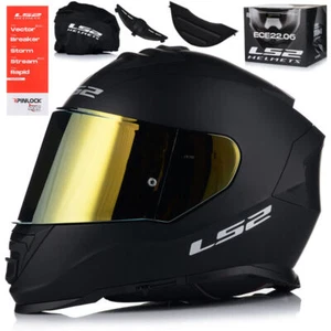 LS2 FF800 STORM FULL FACE DUAL VISOR MOTORBIKE HELMET MATT BLACK WITH GOLD VISOR - Picture 1 of 7