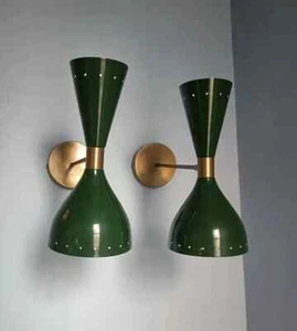 1950's Mid Century Brass Italian Diabolo Wall Sconce Light Fixture Set Of 2 - Picture 1 of 6
