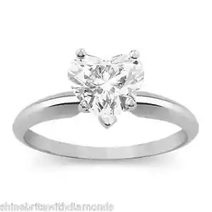 2 Karat Herzform Solitär Verlobung Hochzeit Versprechen Ring massiv 14K Weißgold - Bild 1 von 10