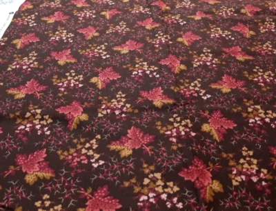 1 1/2 Yds Andover Fabric #9522 Brown Wine Red Pink Floral Leaves Cotton - Image 1 of 4