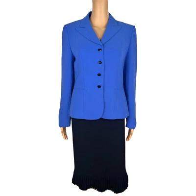 LE SUIT 2 PIEZAS Negro Azul Poliéster Forrado Cóctel Negocios Falda Traje Talla 8 Foto 1 de 4