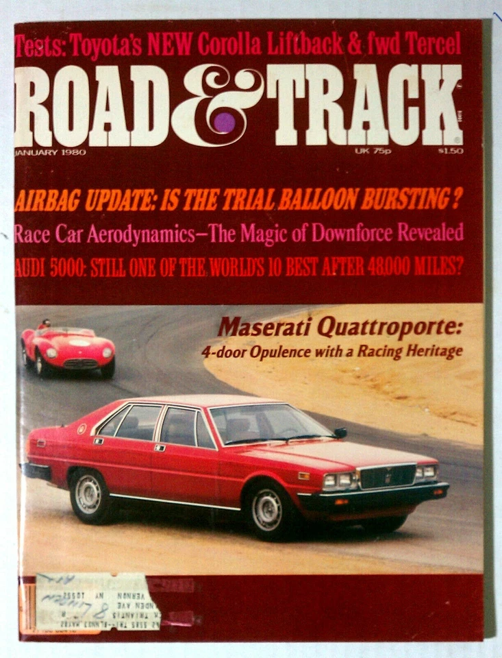 1980 JANUARY ROAD & TRACK VINTAGE CAR MAGAZINE MASERATI QUATTROPORTE Foto 1 de 1