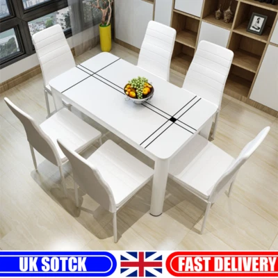 Tempered Glass Top Dining Table Chairs Set Kitchen Dinning Sets Furniture Metal - Image 1 of 4