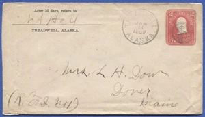 1907 Sc U385 2c Used postal stationery, TREADWELL, Alaska to Dover, Maine - Picture 1 of 2