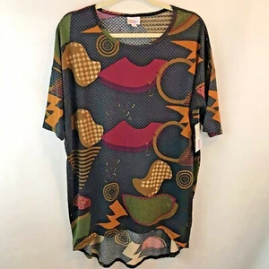 Top para mujer Lularoe Irma HI-Low estampado abstracto multicolor talla mediana nuevo con etiquetas - Imagen 1 de 9