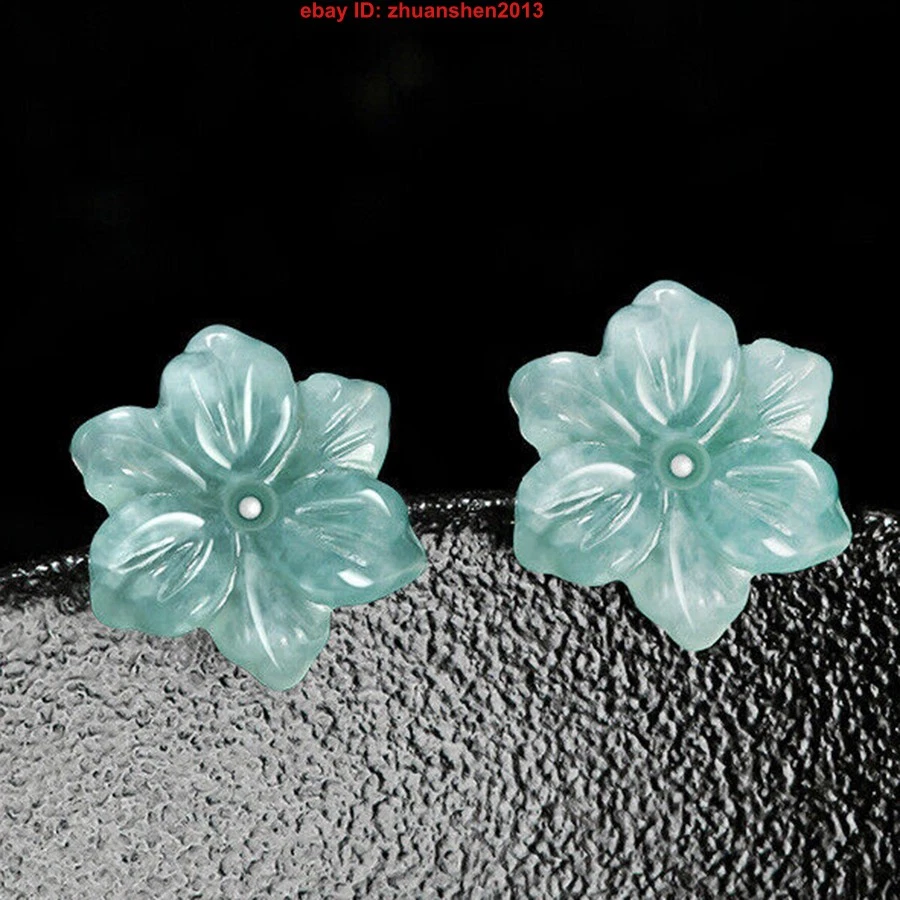 Aretes con incrustaciones de plata esterlina 925 certificados con flores de jadeíta de jade natural  Foto 1 de 1