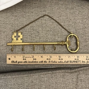 Vintage Brass Skeleton Key Shaped Key Holder Hanger 5 Hook Wall Decor 8”Japan - Picture 1 of 3