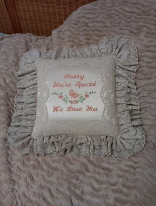 Pillow Cream Lace Ruffle 12" Sq. "Granny,You're Special, We Love You" Embroidery - Picture 1 of 4
