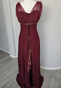 Vtg Eureka Burgundy Vampy Chiffon Taffeta Prom Bridal Fairy Whimsical Dress Sz L - Picture 1 of 19