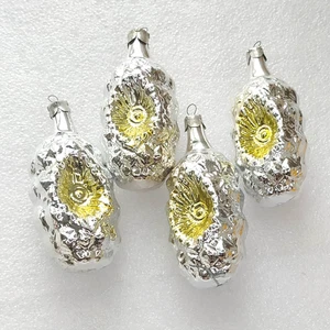 4 Vintage SIlver Glass Christmas Ornament Xmas Tree USSR Antique Decor Lanterns - Picture 1 of 5