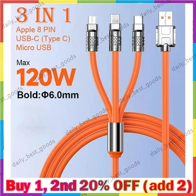 3 in 1 Fast Charging Cable Cell Phone Charger Cord For iPhone Type C Micro USB - Image 1 of 4