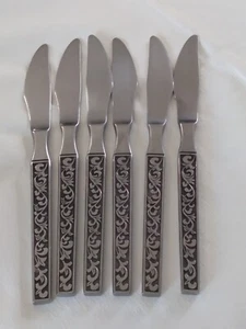 Monterey Stainless by Riviera Scrolls Black Texture Japan Lot Of 6 Dinner Knives - Picture 1 of 10