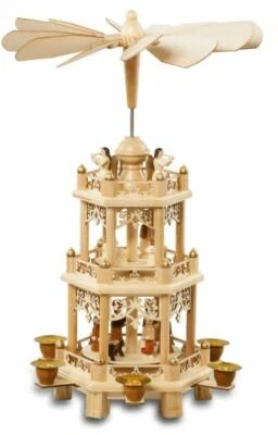 German Style Christmas Carousel Pyramid 18 Inches - Wood Nativity Scene windmill - Image 1 of 4