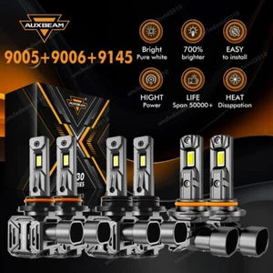 AUXBEAM 9005 9006 9145/H10 Canbus LED Headlight Hi/Low Fog Bulbs 6500K Plug&Play - Picture 1 of 16