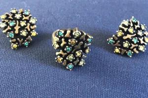 Vintage Jenavi Russian Gold Plated Sterling Silver 91 Set of Earrings & Ring - Picture 1 of 15